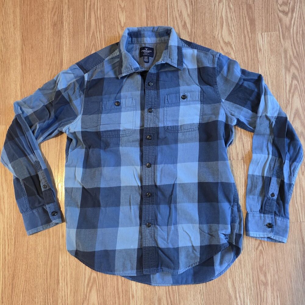 American Eagle Outfitters Men’s Flannel Shirt - Pockets - Blue Long Sleeve Sz M